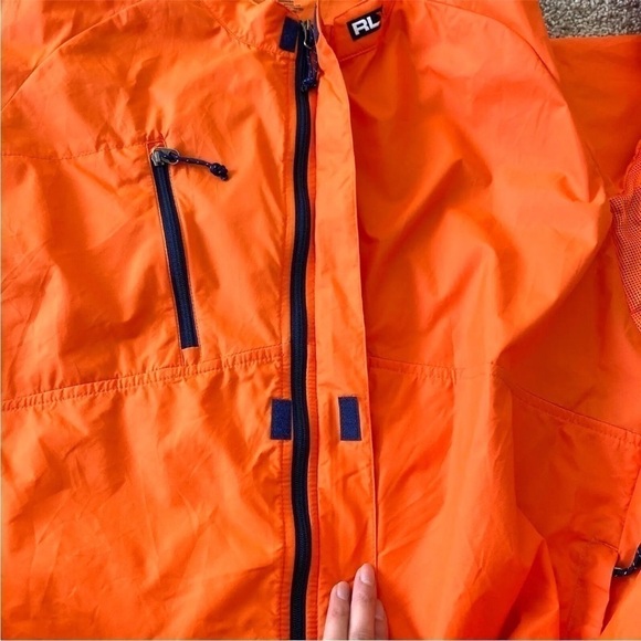 Rlx Polo Sport Men's L Orange Full Zip Windbreaker Nylon Jacket Armpit Vent - Picture 5 of 11